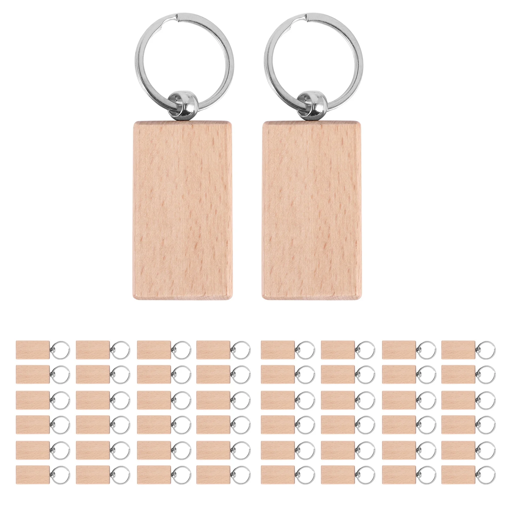 BABQ 50 Blank Wooden Keychain Rectangular Engraving Key ID Can Be Engraved DIY