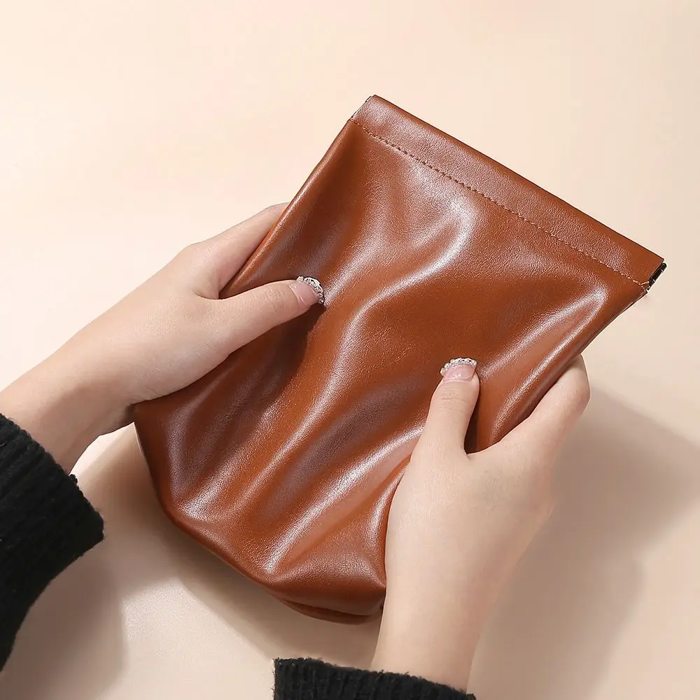 Leaf Spring Bag Self-closing Cosmetic Bag Data Cable Storage Bag PU Small Item Bags Travel Makeup Bag