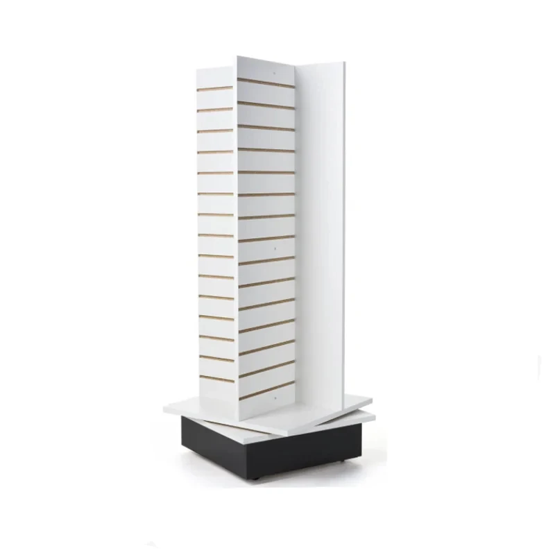 custom.KEWAY Custom Retail Rotating Display Stand Nesting Table Handbag Shoe Clothing Shop MDF Slatwall Panel
