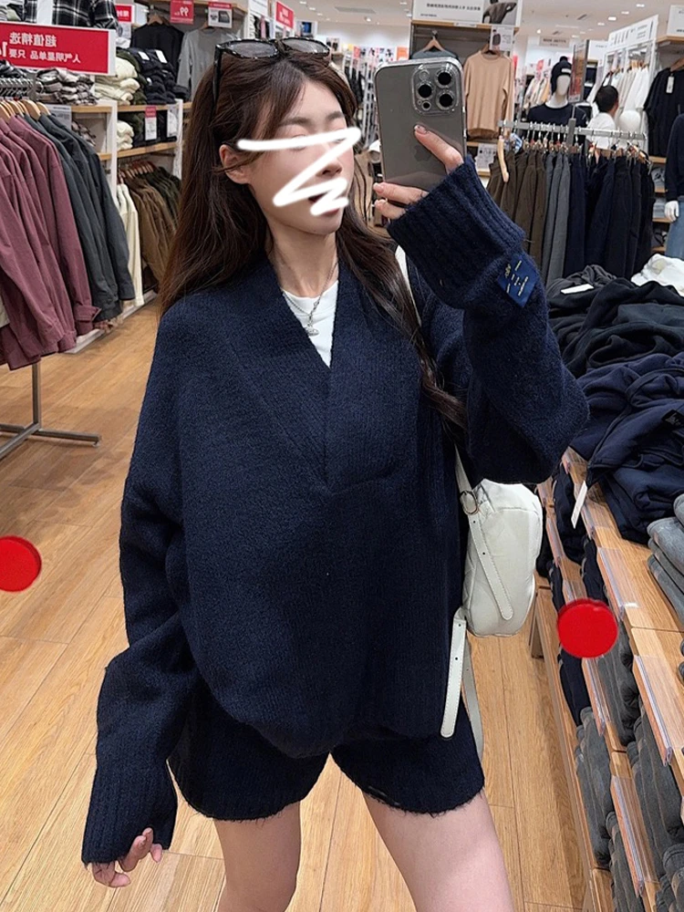 

Осенне-зимний женский вязаный свитер и юбка А-силуэта с высокой талией, комплект из двух предметов, новогодний наряд, однотонный, милый и элегантный