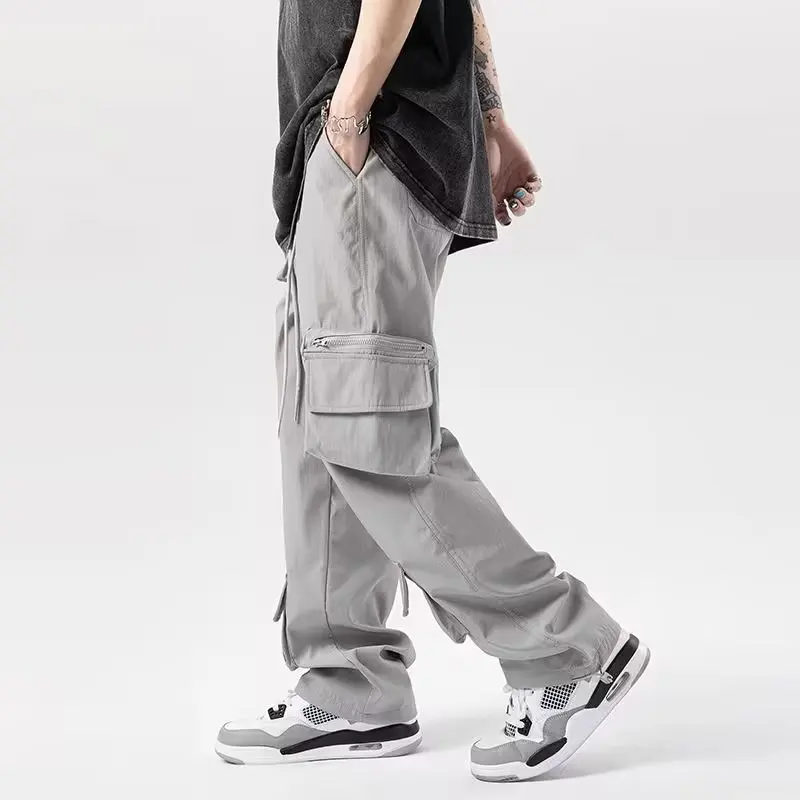 Cargo Pants for Men Drawstring High Waist Baggy All-match Simple Daily European Style Aesthetic Jogging Pantalones Chic Soft