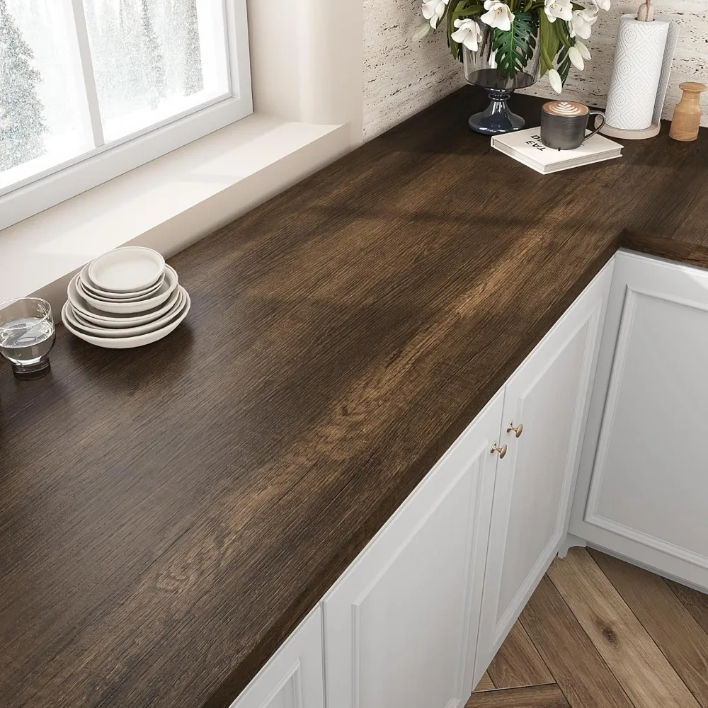 ورق اتصال خشبي عريض قابل للتقشير واللصق من خشب الجوز الداكن لأسطح الكونترتوب، ورق حائط ذاتي اللصق قابل للإزالة، مقاس 354 × 32 بوصة