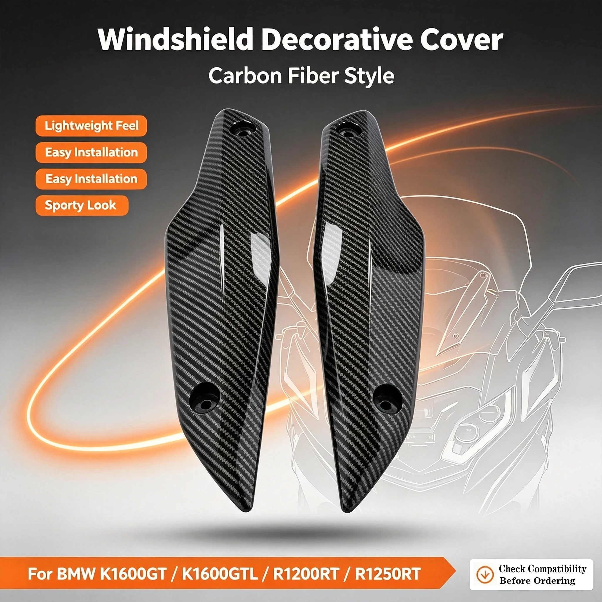 Motorcycle Windscreen Cover Plate Windscreen Fixing Decorative Cover Accessory For BMW K1600GT/GTL Exclusive/R1200RT/1250RT