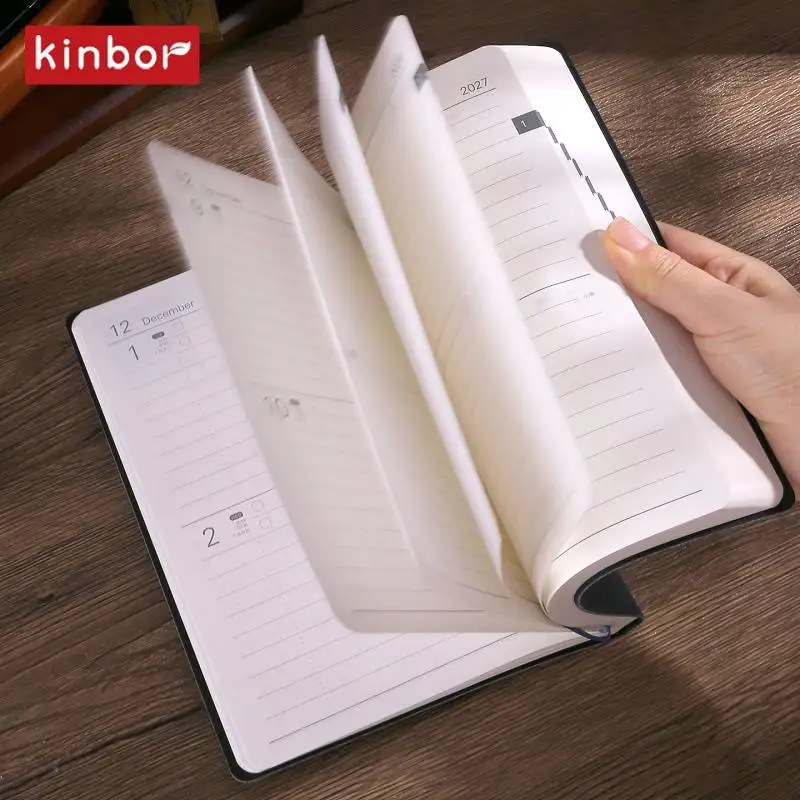 Kinbor 2027 A5 Efficiency Planner PU Hardcover 136S Daily Monthly Calendar Agenda Organizer 180° Lay Flat Goal Setting Notebooks