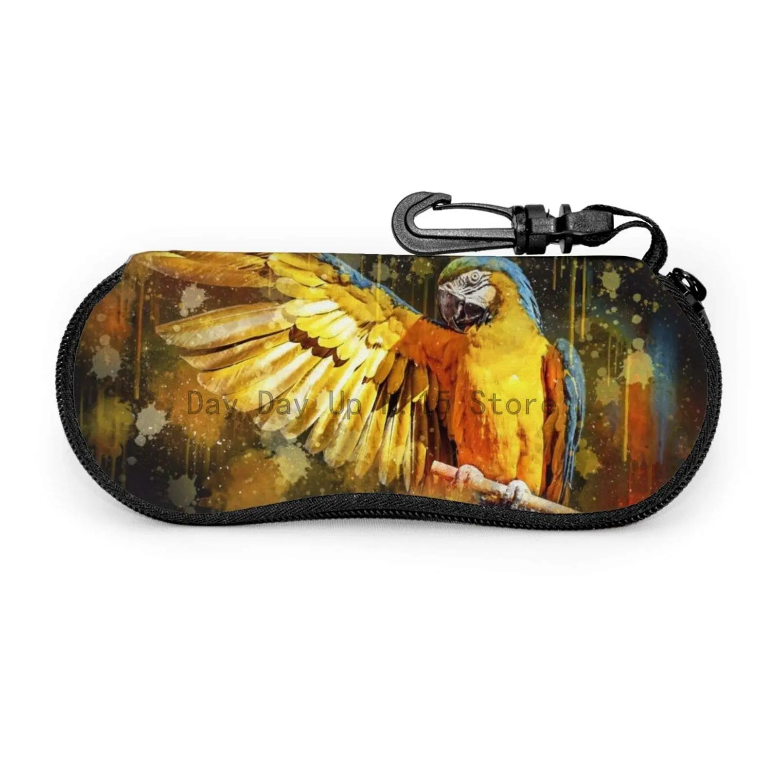 Yellow Macaw Parrot Soft Sunglasses Case for Women Men Portable Neoprene Zipper Eyeglass Case