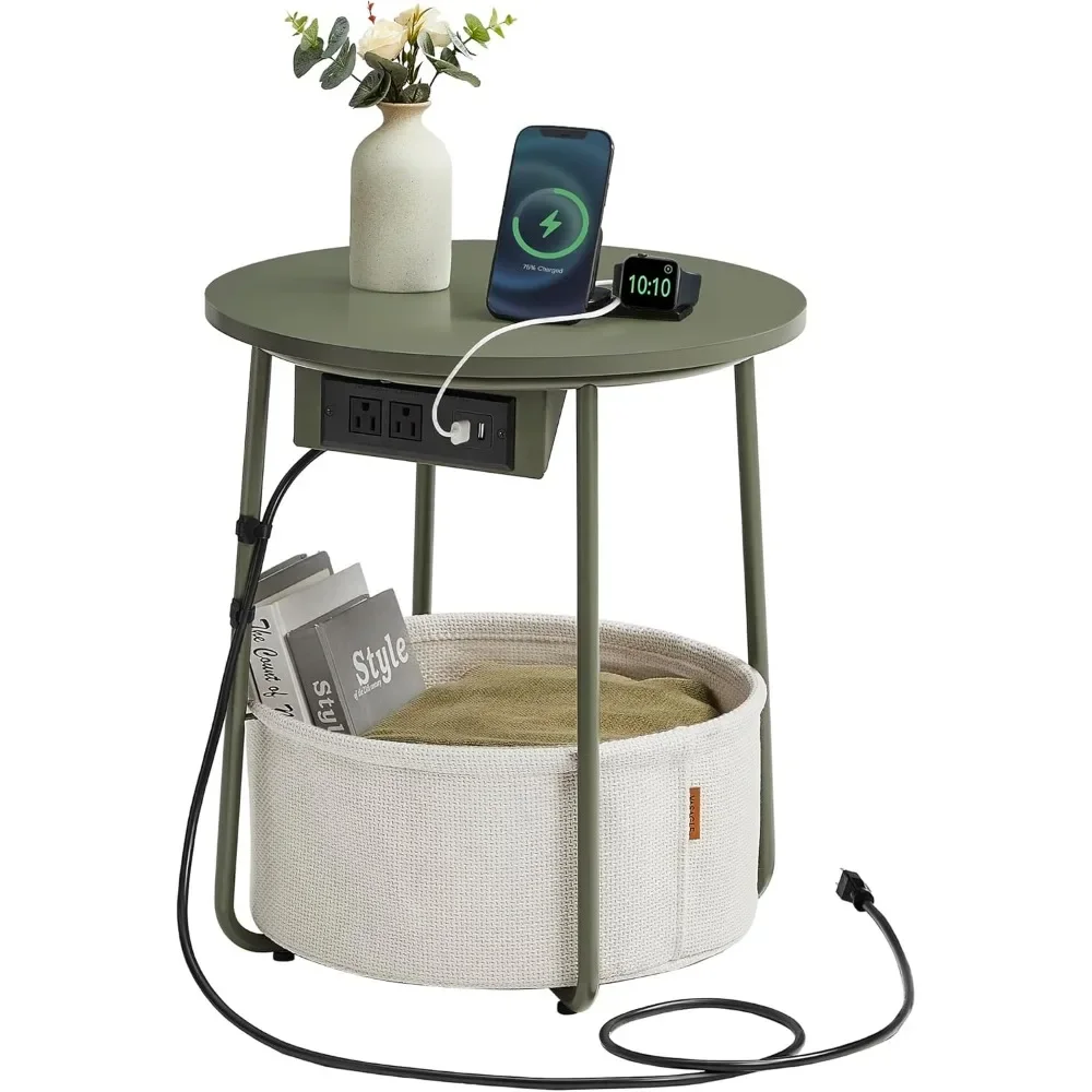 

Bedside table with charging station, bedside table with power socket and USB port, suitable for living room, bedroom, modern