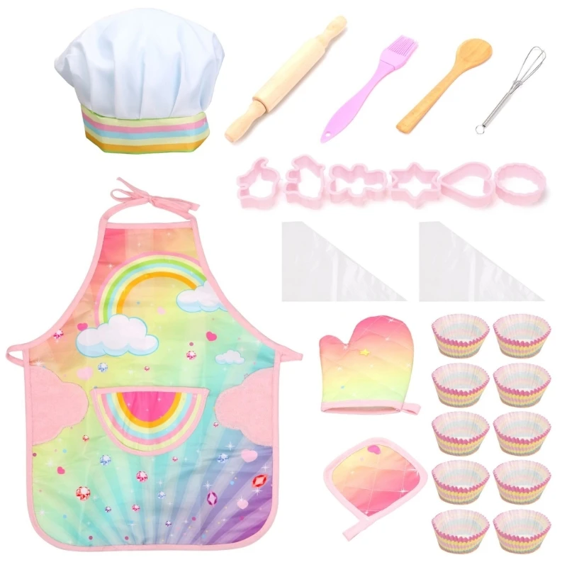 Delantal cocinero para niños pequeños y accesorios, conjunto disfraz para cocinar y hornear, juguete educativo 15UB