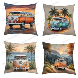 Watercolor Camper Van Beach Travelling Print Cushion Cover Pillowcase Sofa Bed Car Decorative Pillow Case Covers for Living Room