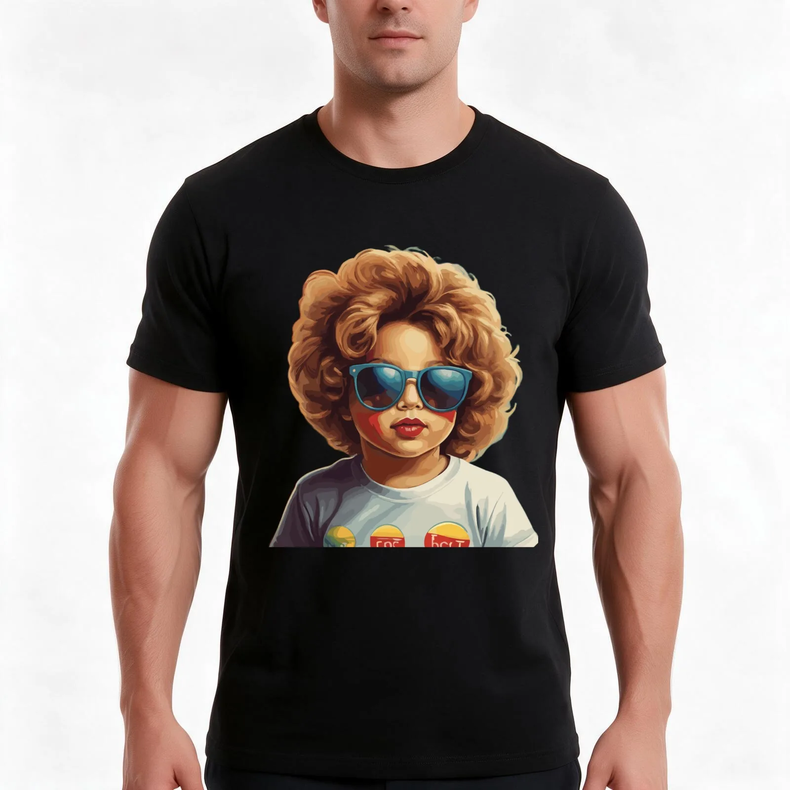 Boy with curly golden hair T-Shirt Summer Casual Cotton Tee Oversized Streetwear Tops Vintage Graphic Print Unisex Men Women