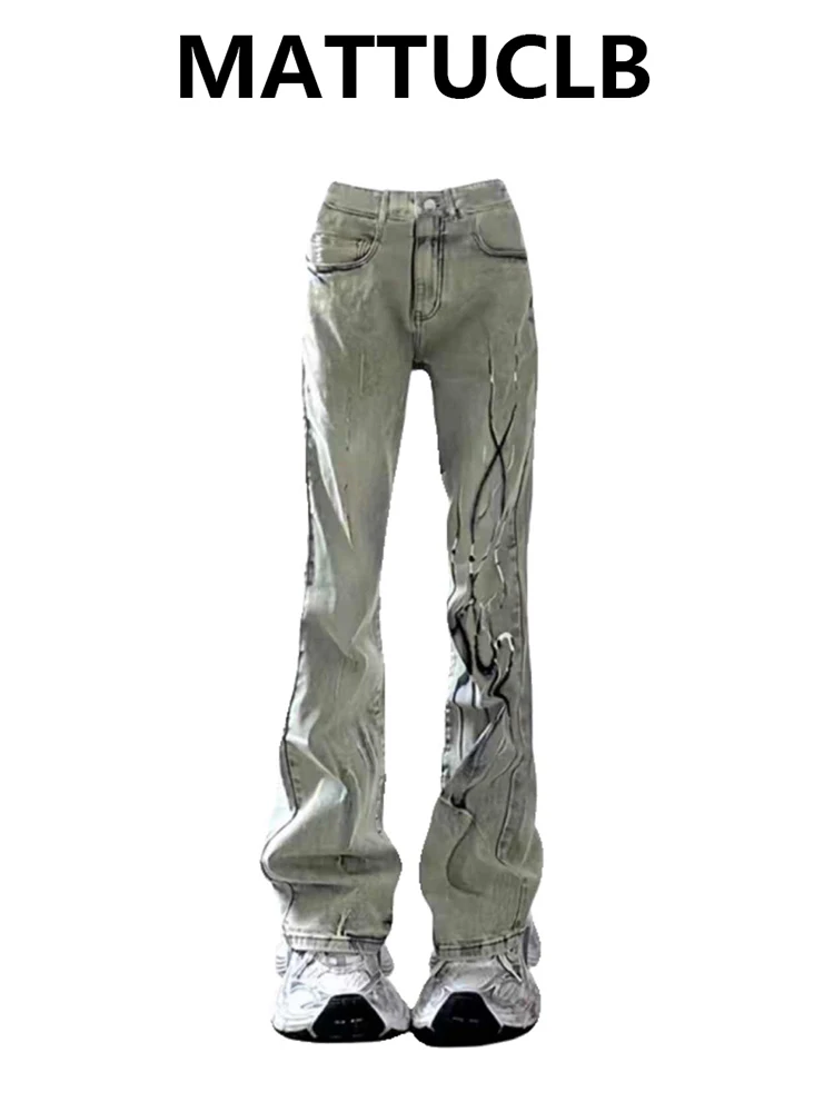 

2025 Autumn Winter Women's Flared Denim Pants Trashy Y2k Low Rise Stacked Jeans Skinny Trumpet Pants Bell Bottom Goblin Core New