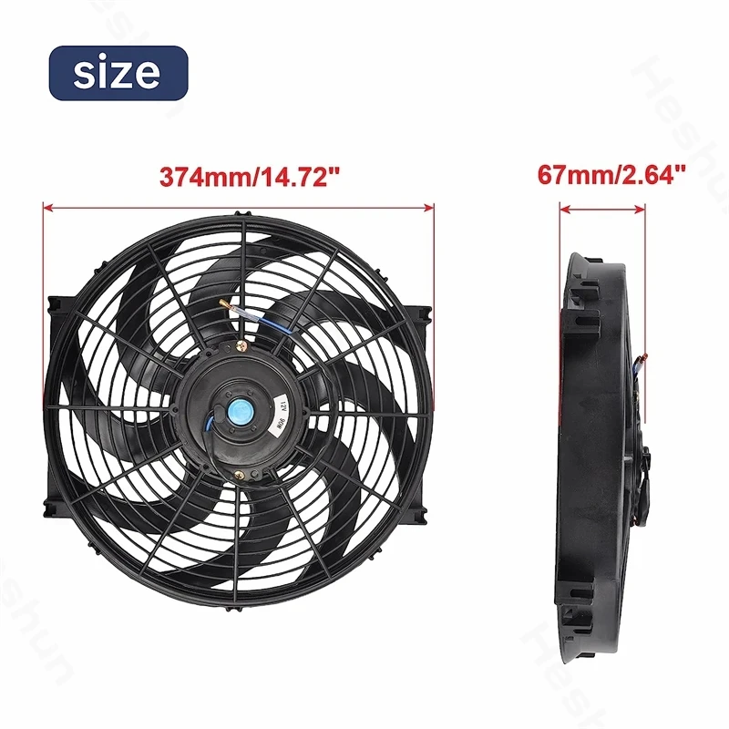 

Универсальный тонкий вентилятор 14 дюймов, электрический, для охлаждения радиатора, 12В 90Вт, с креплением, 2400 об/мин, черный, высокопроизводительный