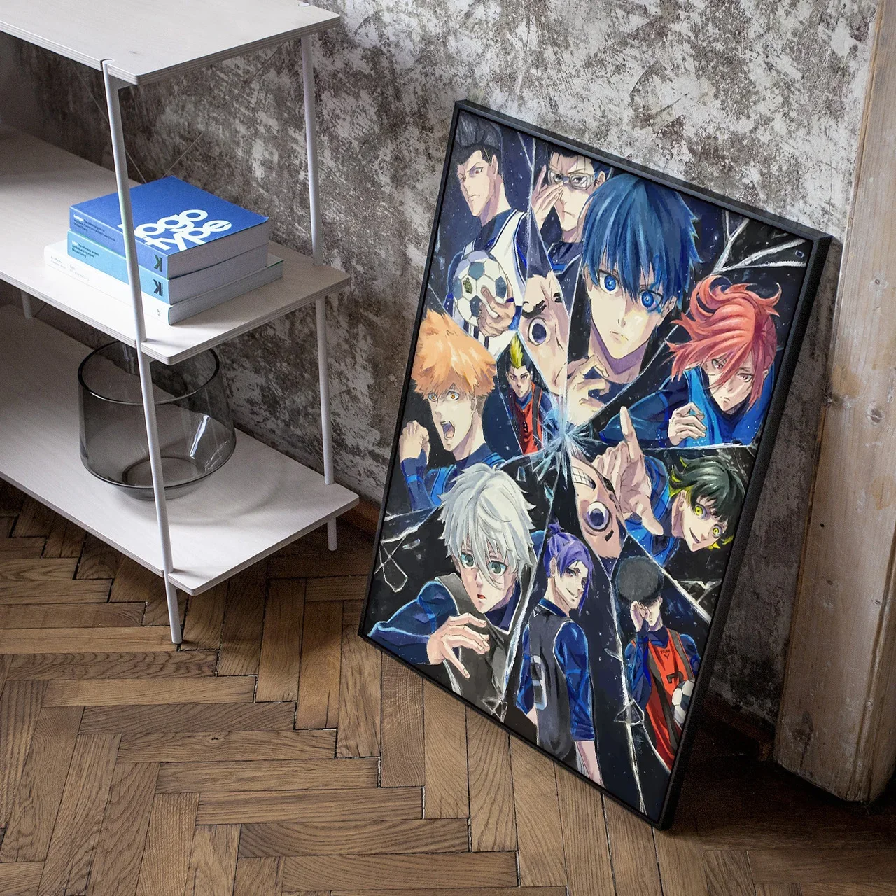 صور شخصيات أنيمي يابانية زرقاء القفل للغرفة ، لوحة قماشية للمعيشة ، فن كاريكاتير ، ديكور حائط منزلي ، ملصقات مطبوعة ، هدية