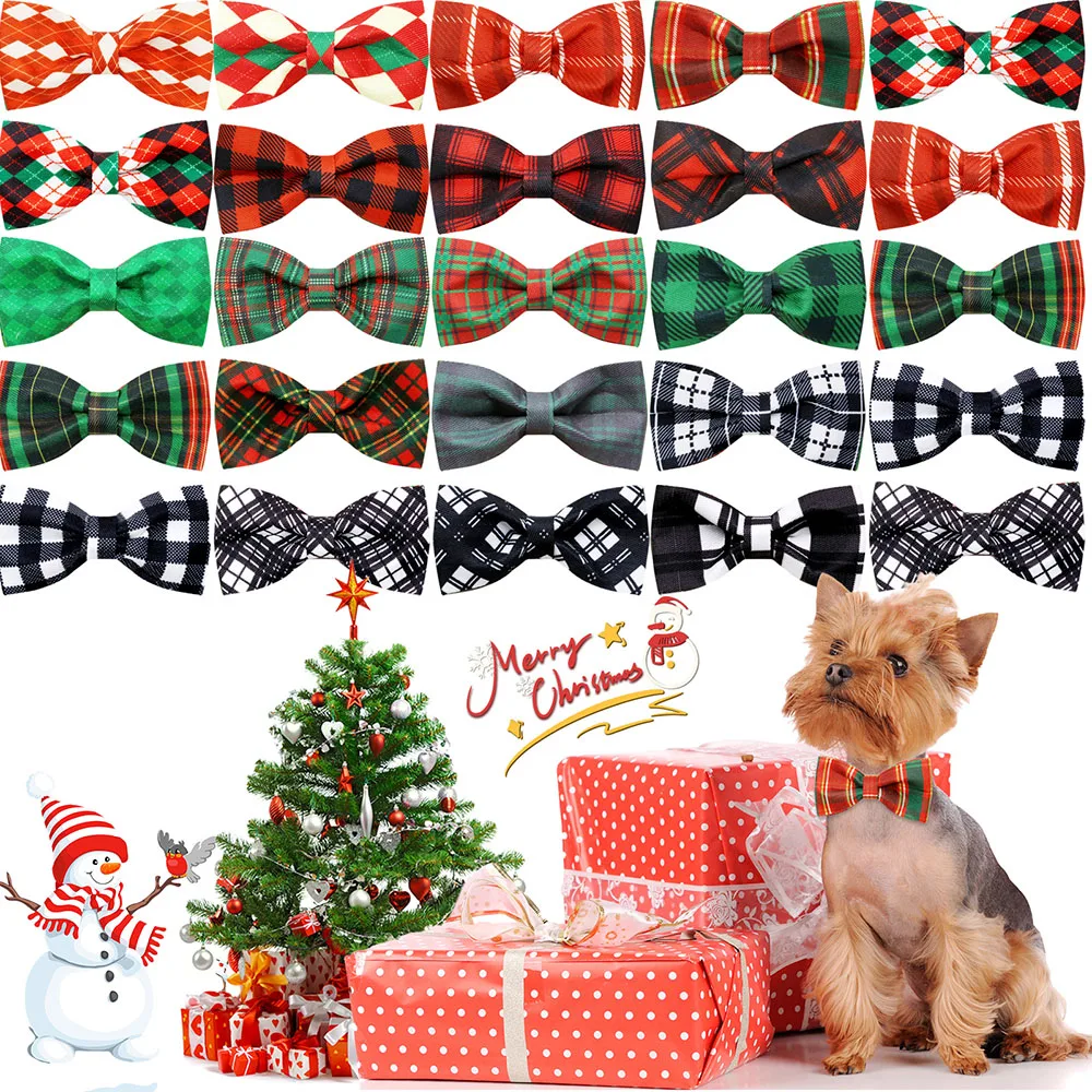 New 50PCS Christmas Removable Dog Bowties For Collar Pet Dog Bow Tie Collar Accessories For Christmas Samll Dog Cat Accessories