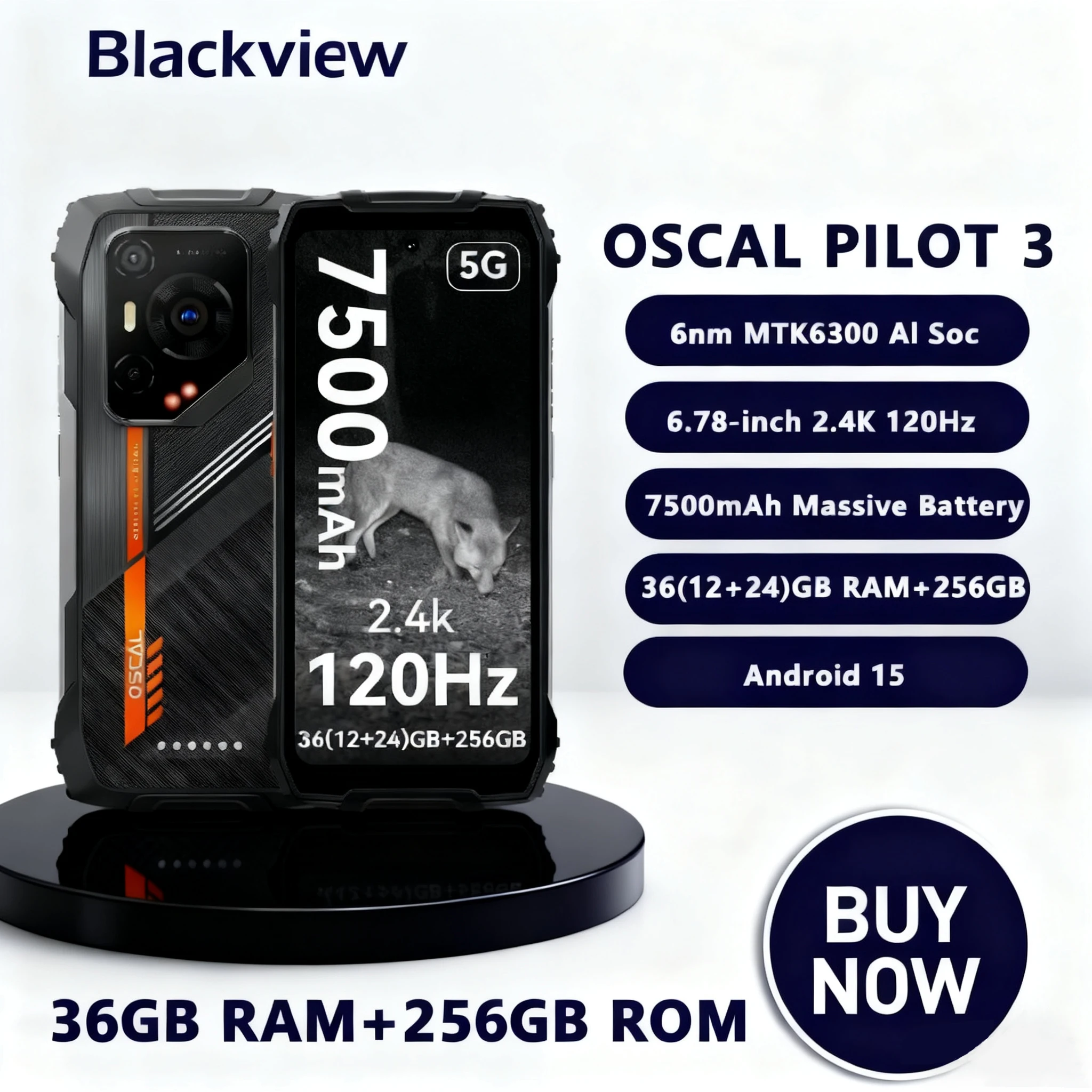 Blackview 5G AI Rugged Phone OSCAL PILOT 3 6.78 