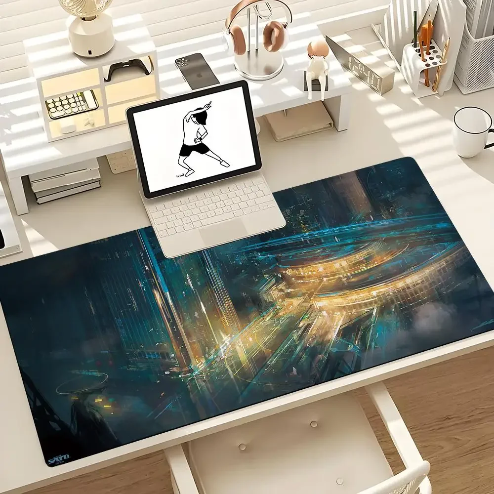 Future City-HD Rainbow Gaming Mouse Pad, Tablet, Laptop, PC, Desktop, Keyboard, Cute, 90x40, 90x40