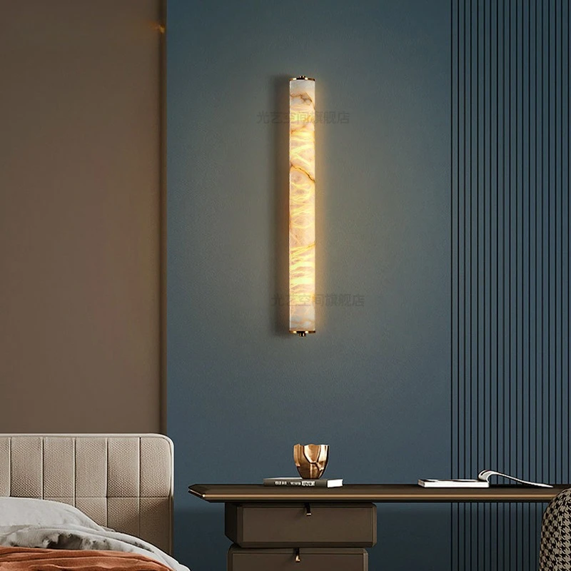 Spain Cylindrical Snowflake Marble Wall Lamps All Copper Light Moden Living Room Bedroom Restaurant Corridor Atmosphere Sconces