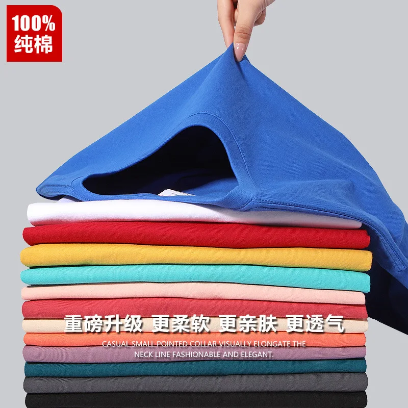 

250G Heavyweight Cotton Short Sleeve Summer Class Uniform Solid Color Advertising Shirt Round Neck Printed Men'S Versatile