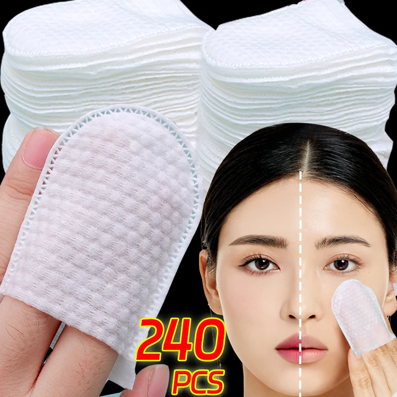 240PCS Disposable Makeup Remover Cotton Pad Soft Non-woven Fabric Cleansing Paper Wipe Cosmetic Pad U-Shaped Makeup Cotton Wipes