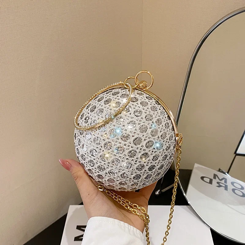 Monederos de noche redondos brillantes para mujer, bolso de mano de diamantes brillantes, Mini bolsos pequeños de fiesta inusuales, bolso de hombro de lujo a la moda