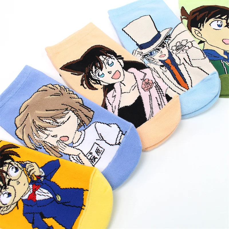 Detective Conan Socks Japanese Anime Kaitou Kiddo Kudou Shinichi Cartoon Character Printed Women Girls Lady Summer Trendy Sokken