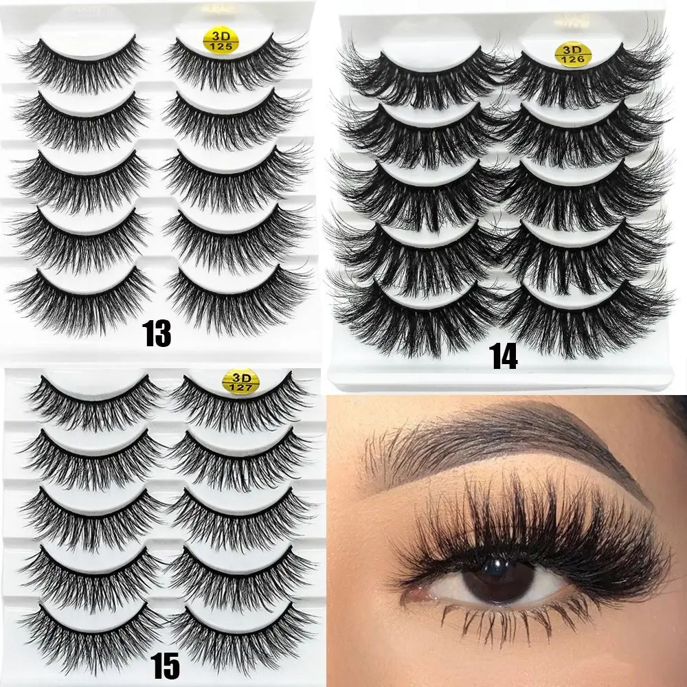 SKONHED 5 Pairs Woman Fluffy Wispy Flared False Eyelashes Eye Lash Extension 3D Faux Mink Hair Crisscross