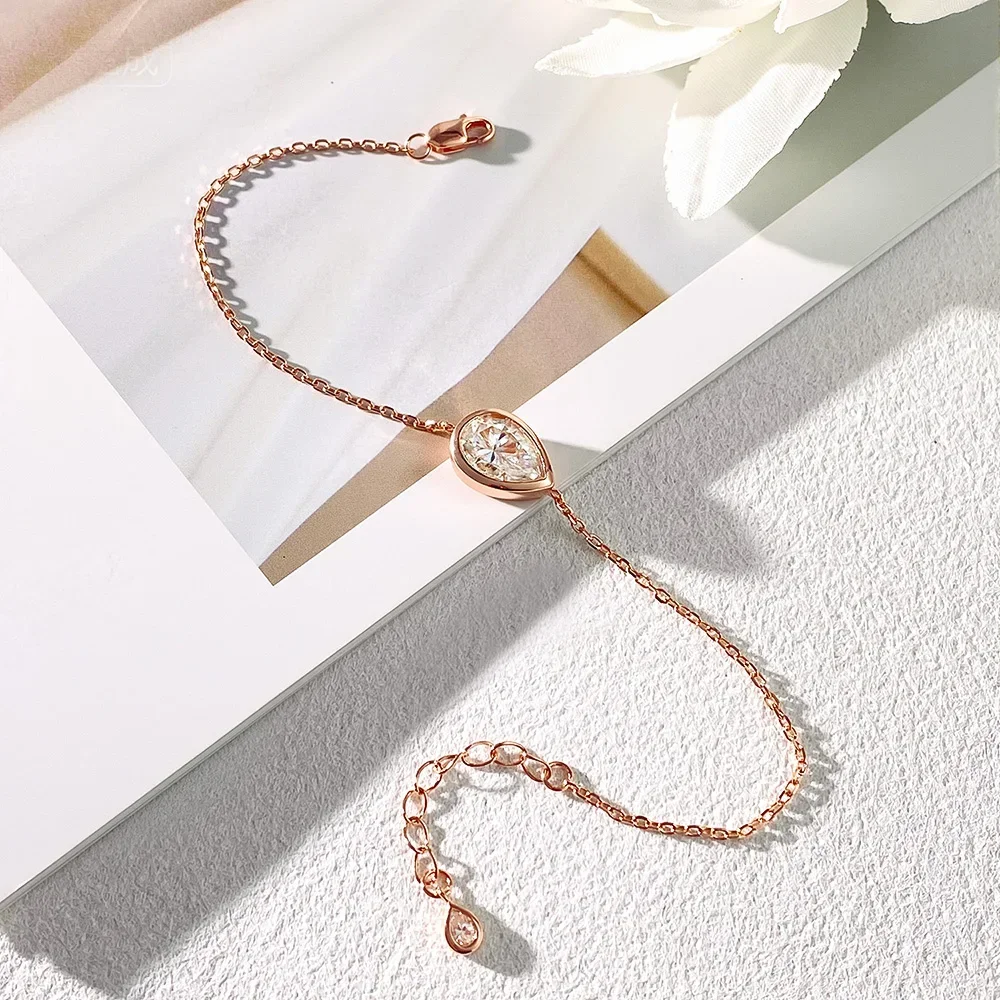 NASIALucky Clover Moissanite Link Bracelet Women S925 Silver Pear Lab Diamond Bridal Adjustable Dainty Hand Chain Gifts  2026