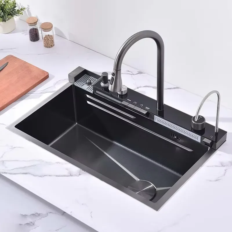 Nanofiller Faucet Kitchen Sink Grey Apartment Rectangular Sink Brushed Stainless Steel Modern Black 3 Mm Single Bowl 5 Years