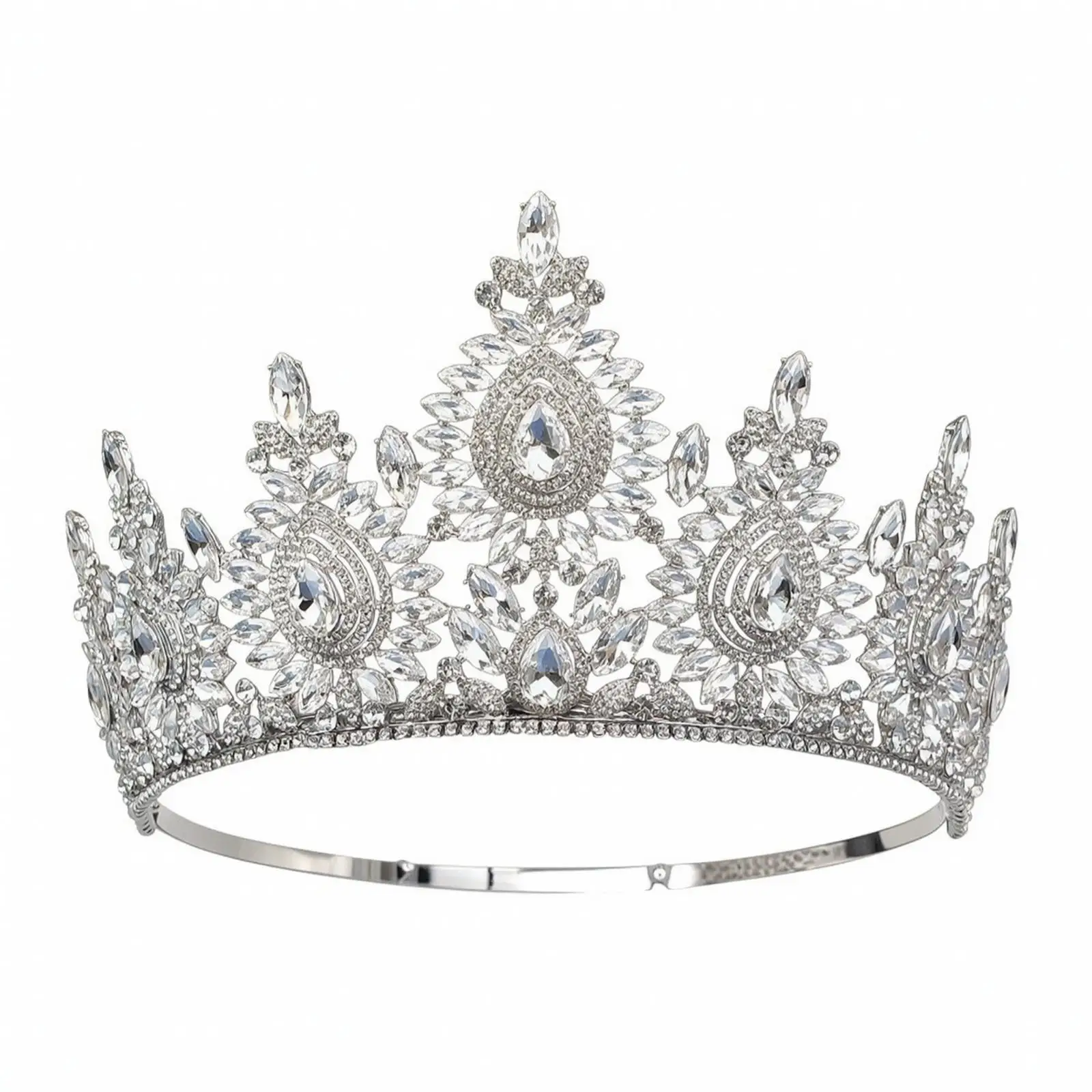 Adjustable Round Crown Elegant Baroque-Style Crown with Adjustable Band Sparkling Crystal Rhinestone Tiara for Brides, Weddings,