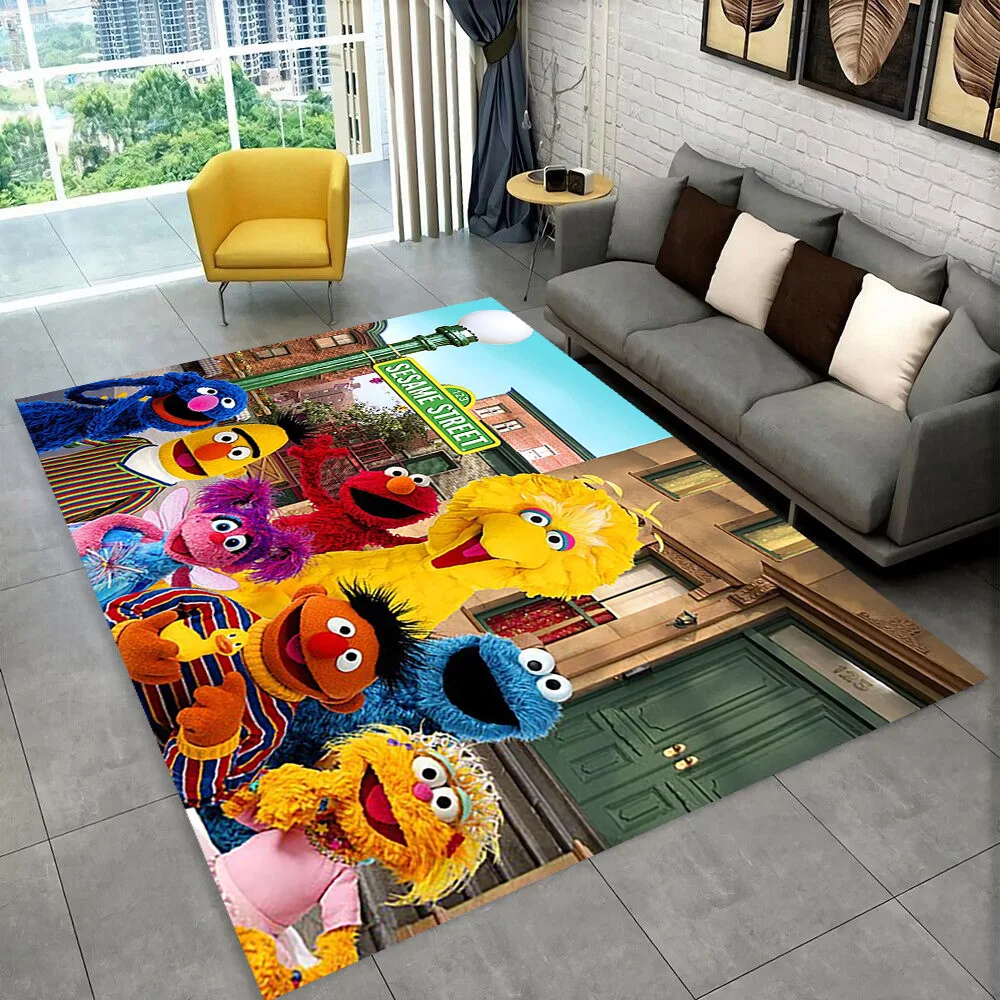 S-Sesam Street TV Niedlicher Cartoon-Teppich für Schlafzimmer, Wohnzimmer, Sofa, Zuhause, Fußmatte, Heimdekoration, Bereich Teppich, rutschfeste Bodenmatte, Geschenk