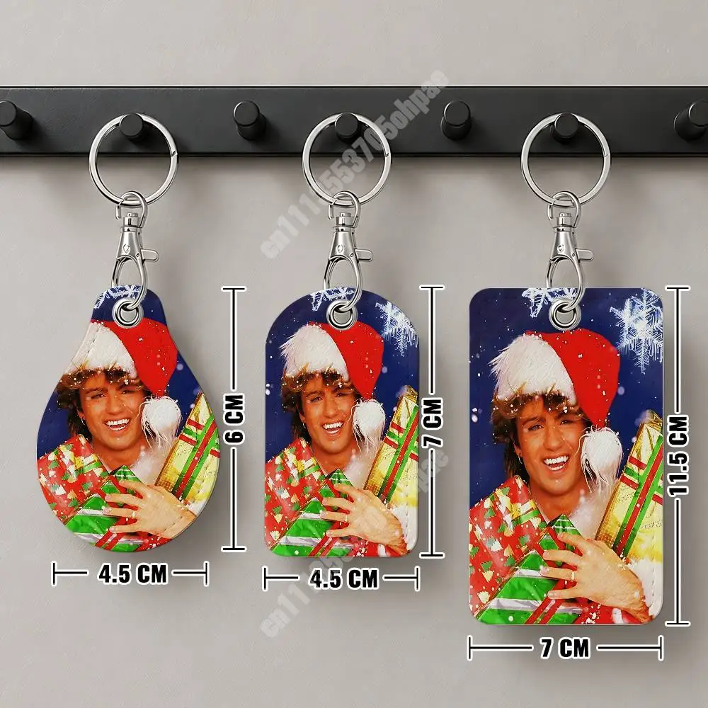 Wham G-George M-Michael Last Christmas Leather Keychain Card Holder for Airtag & Access Cards Modern Bus Pass