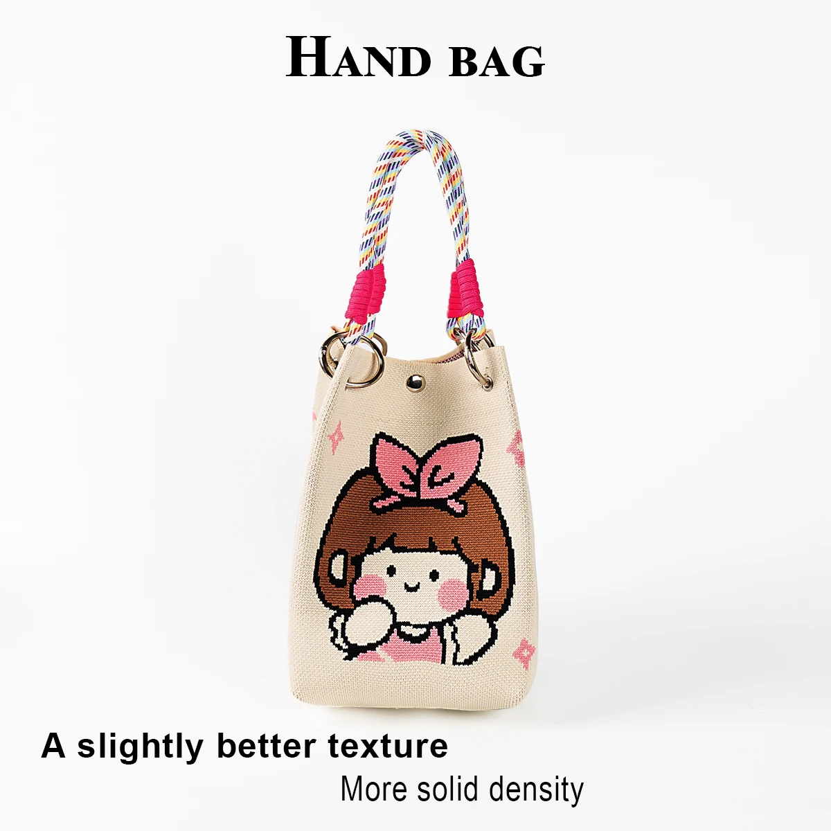 Women's Small Handbag, Cute Knitted Bag with Little Girl Pattern, Magnetic Clasp for Quick and Easy Closure, Can Hold Items Like Cell Phone, Wallet, Lipstick, Etc., Suitable for Travel, Commuting, Vacation, Shopping, a
