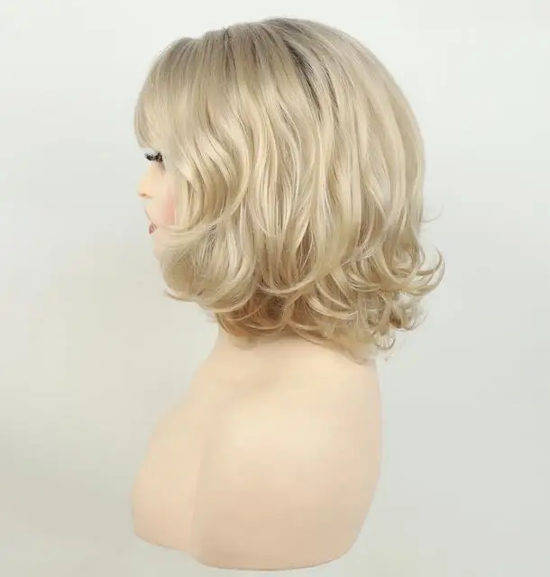 Peluca sintética corta ondulada rubia Natural Ombre para mujer, cabello hinchado, resistente al calor, fiesta, Cosplay diario