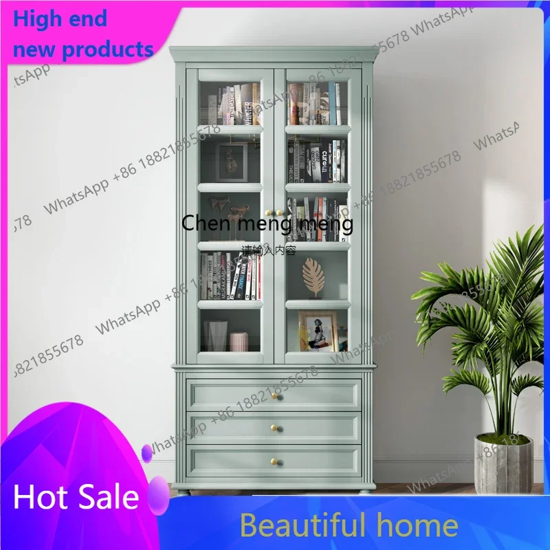 American bookcase solid wood storage corner cabinet dust-proof glass full wall storage