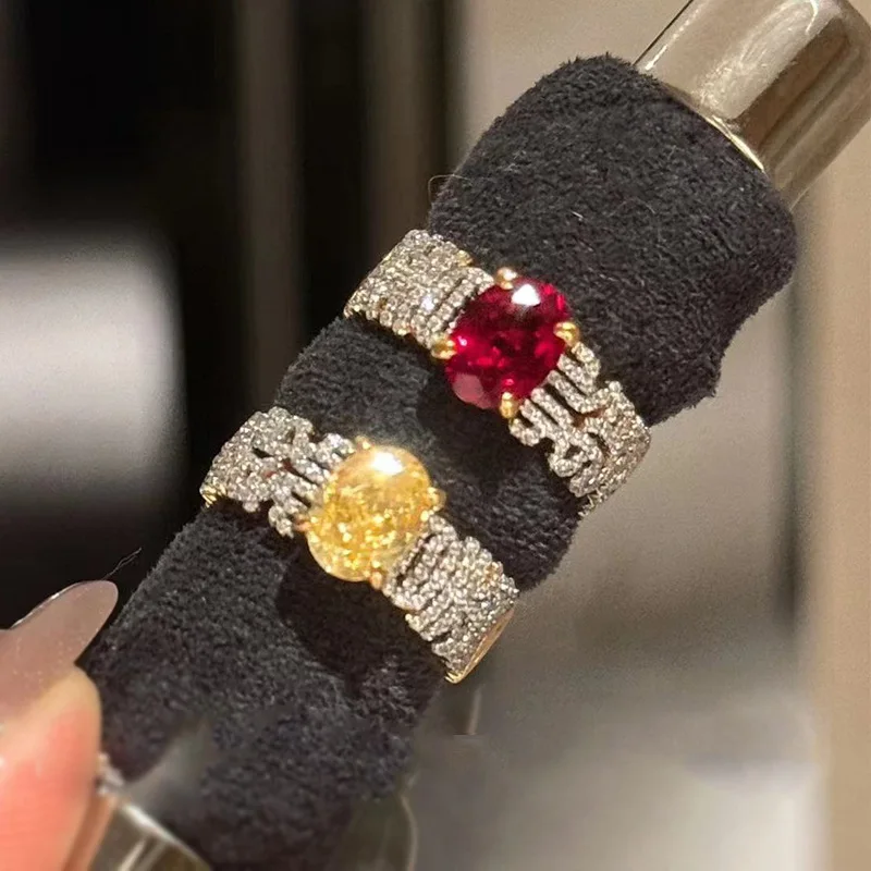 Xiaoyan 100% S925 Silver Simulated Diamond Wealth Ring 7 * 9 Lucky Yellow Diamond Ring Anniversary Commemorative Gift