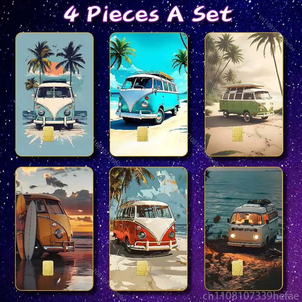 

Combi Van Surf Car Bank Credit Cards Bus Pass Stickers Cool Decoration Waterproof 4PCS Card Protective Film