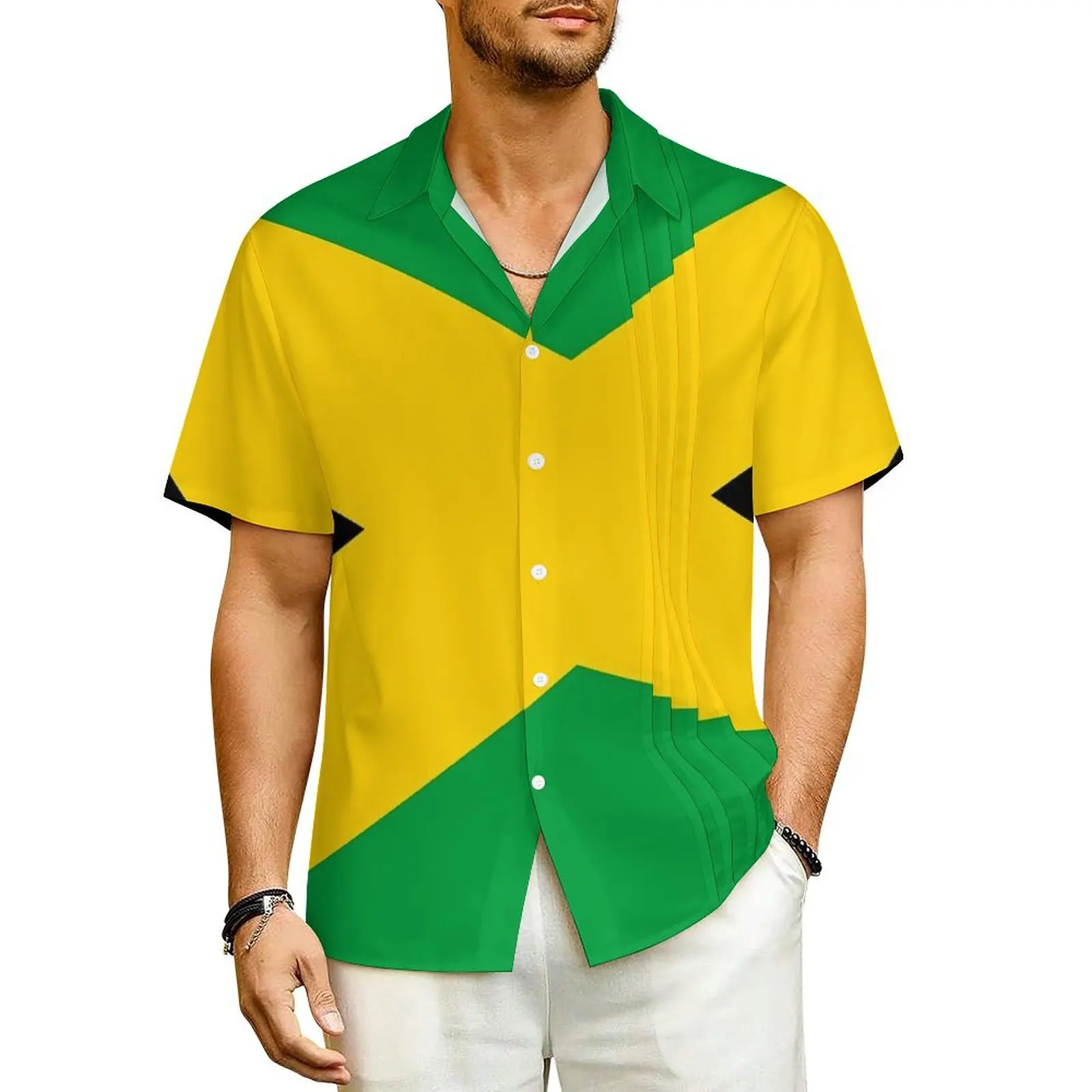 

Jamaica Flag Hawaiian Shirt Mens Vacation National Celebration Casual Shirts Short Sleeve Fashion Design Loose Oversized Blouses