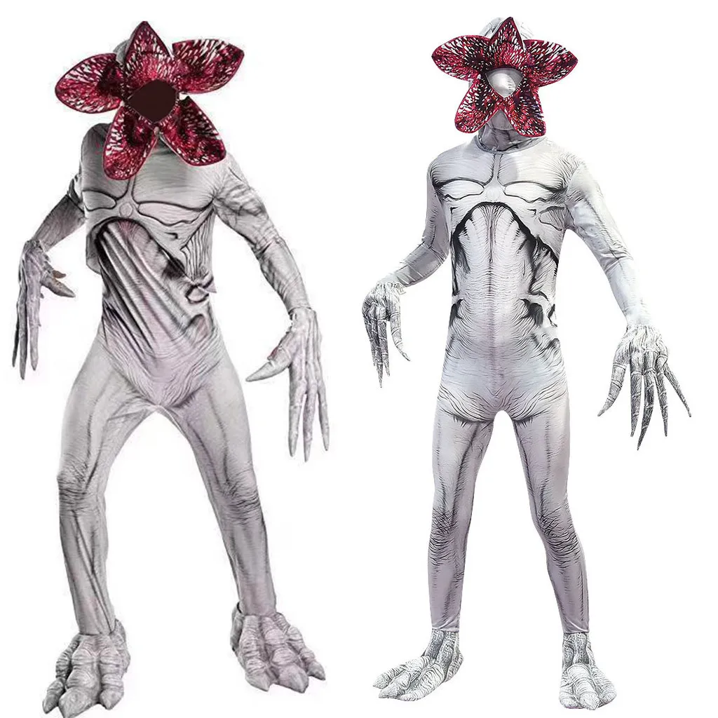 

Kids Boys Girls Demogorgon Print Jumpsuit Mask Sets Halloween Cosplay Costumes