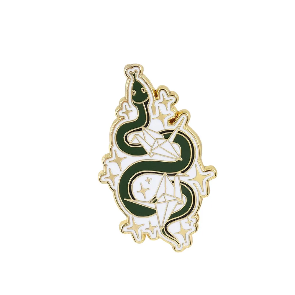 Dramione Lapel Pin Snake Paper Crane Badge Fantasy Novels TV Inspired Enamel Pin Creative Jewelry