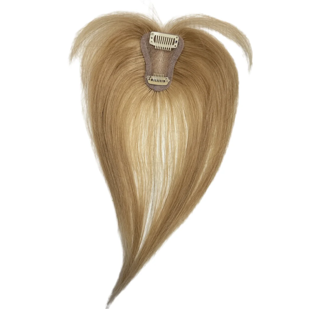 شعر بشري حقيقي للنساء، قاعدة صغيرة من الدانتيل السويسري قابلة للتنفس، قطع شعر أشقر، مشبك على شكل غرة وهمية في وصلات الشعر البشري