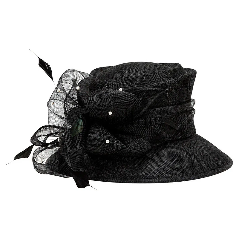 

PYH fashion new summer hemp straw hat children retro elegant top hat socialite banquet sun hat