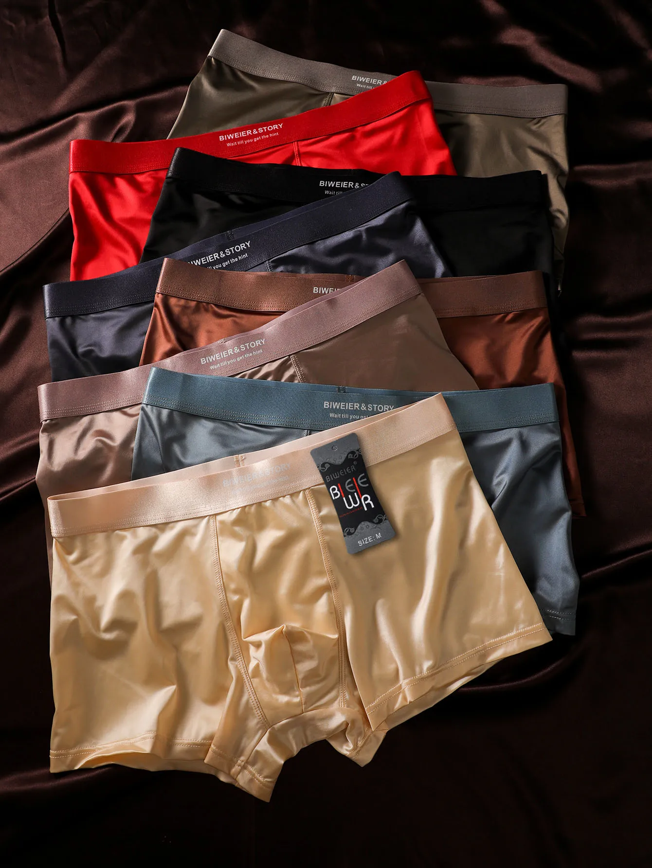 8 pcs BIWEIER men's satin briefs, high-end and light luxury, soft and comfortable, fashionable underwear, suitable for men's casual sports