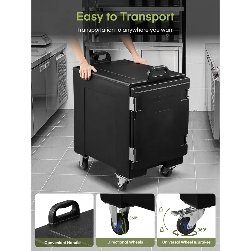 Catering Food Warmer, 82Qt Front Loading Hot Box for Catering, LLDPE Insulated Food Pan Carrier for 5 Full-Size Pan, w/Wheels, S