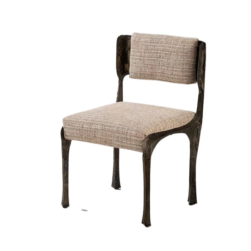 Light luxury retro bronze armchair villa living room dining chair old brass forged book seat