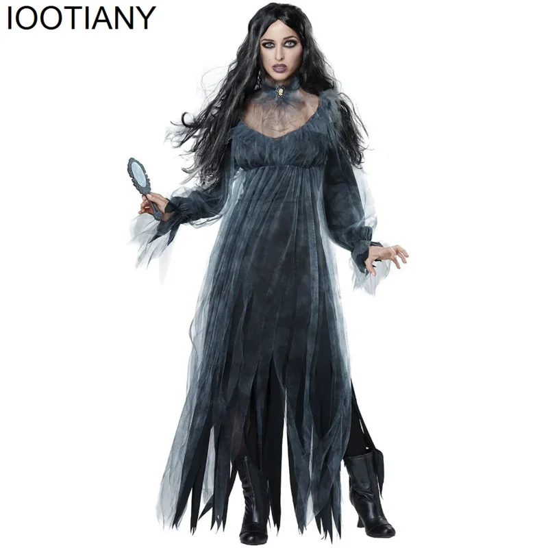 Horror Cosplay Witch Women Scary Zombie Vampire Halloween Carnival Costume Spooky Ghost Medieval Hooded Cape Day of The Dead