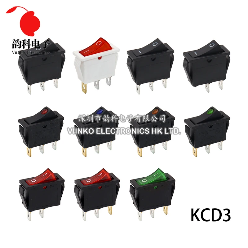  1PCS KCD3 Rocker Switch ON-OFF ON-OFF-ON 2 Position 3Pins Electrical equipment With Light Power Switch 16A 250V / 20A 125V AC