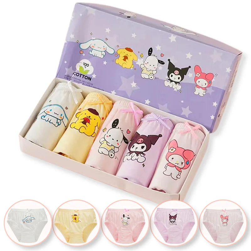 5pcs/Box Cotton Girls Panties With Cute Sanrio Character Kuromi Cinnamoroll Girls Briefs Comfortable Children Triangle Underwear