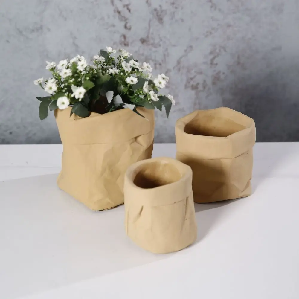 

Imitation Paper Bag Flowerpot Cement Handicraft Vase Ornament Simulated Hydroponic Flower Holder Bedroom