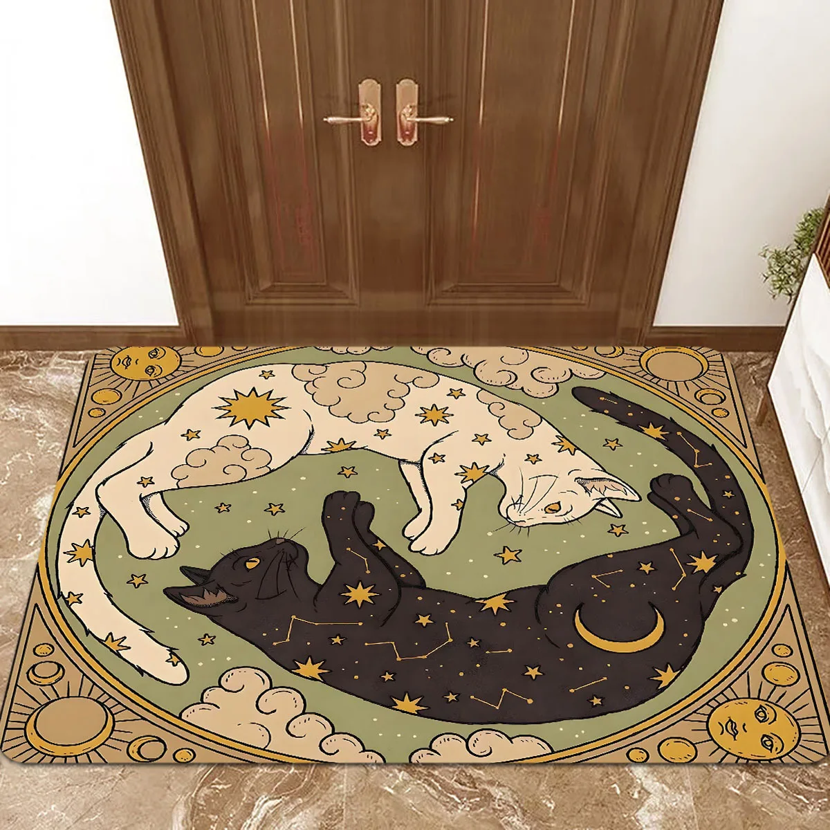 

VIKAMA Yin Yang Cat Floor Mat Feature Doormat Soft Rug For Bedroom Creative Living Room Carpet Welcome Mat Outdoor Carpet Home D