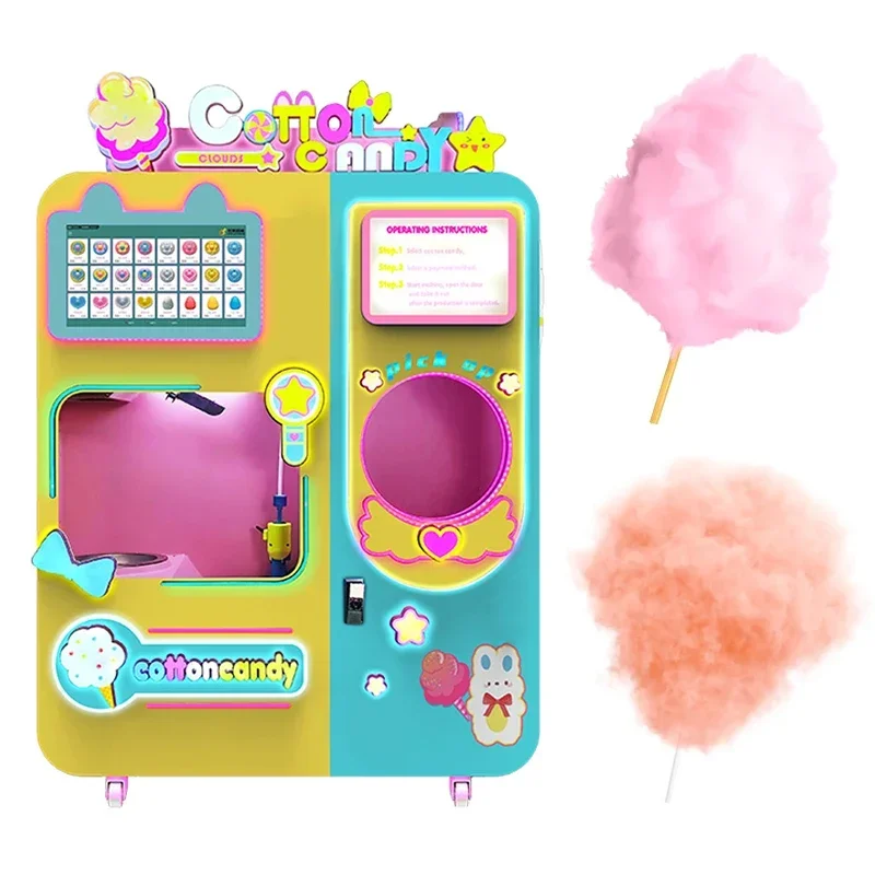 Customized Cotton Candy Crazye New Sale Unattended Operation Commercial Multi Flavors Flower Automatic Cotton Candy Vending Mach