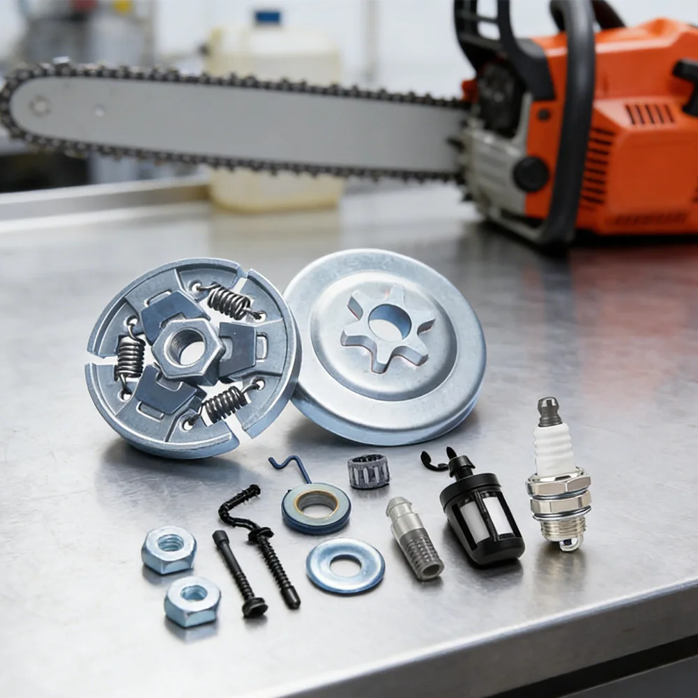 Clutch Drum Replacement Kit Power Tool Part Chainsaw Clutch Spur Sprocket Kit E-clip Washer Fuel Filter Hose X2